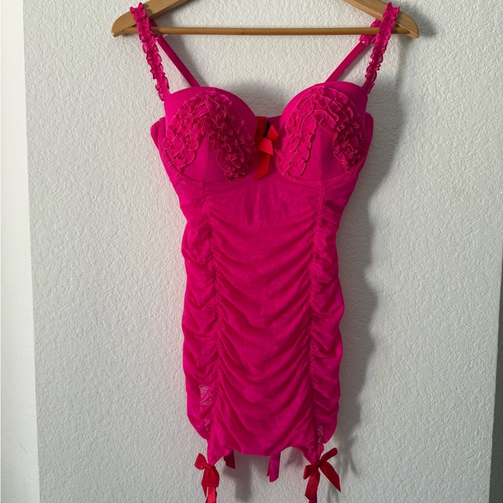 Victoria's Secret Hot Pink Lace Chemise